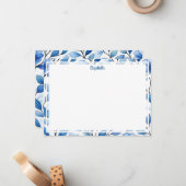 Personalized Blue Floral Flat Note Card Mitteilungskarte (Vorderseite/Rückseite Beispiel)