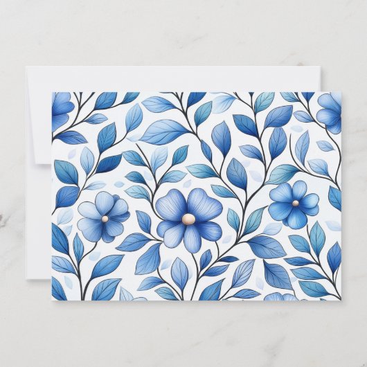 Personalized Blue Floral Flat Note Card Mitteilungskarte (Rückseite)