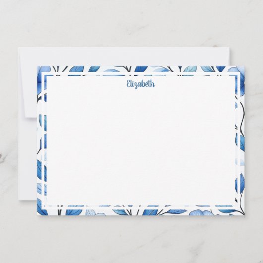 Personalized Blue Floral Flat Note Card Mitteilungskarte (Vorderseite)
