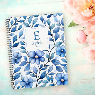 Personalized Blue Floral Monthly & Weekly Planner Planer