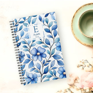 Personalized Blue Floral Monthly & Weekly Planner Planer