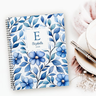 Personalized Blue Floral Monthly & Weekly Planner  Planer