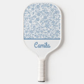 Personalized Blue Floral Pattern Custom Name  Pickleball Schläger (Rückseite)