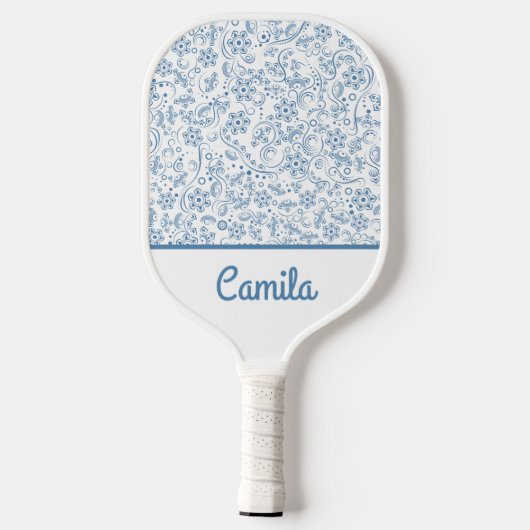 Personalized Blue Floral Pattern Custom Name  Pickleball Schläger (Rückseite)