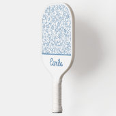 Personalized Blue Floral Pattern Custom Name  Pickleball Schläger (Links)