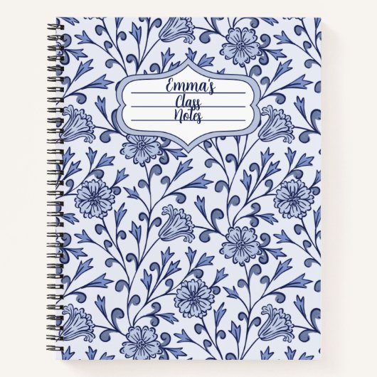 Personalized Blue Floral Spiral Notebook 8.5x11 Notizblock (Vorderseite)