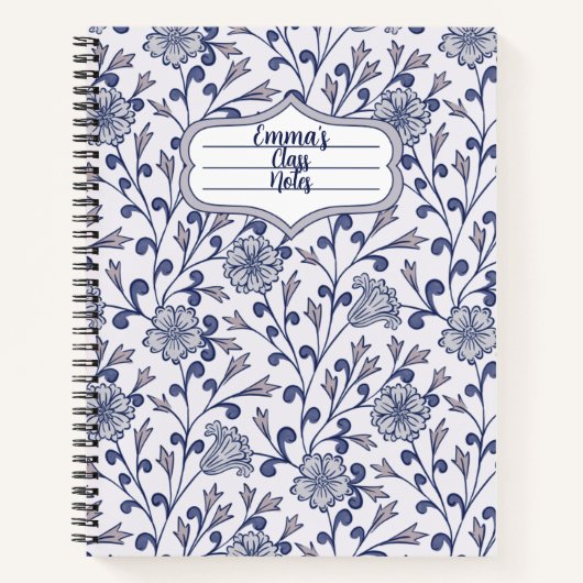 Personalized Blue Floral Spiral Notebook 8.5x11 Notizblock (Vorderseite)