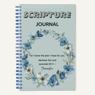 Personalized blue flower Bible Scripture jeremiah Notizblock