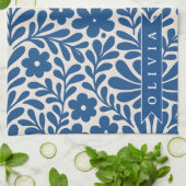 Personalized Blue Folk Floral Nordic Custom Geschirrtuch (Gefaltet)