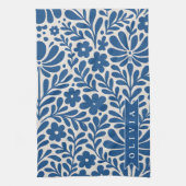Personalized Blue Folk Floral Nordic Custom Geschirrtuch (Vertikal)