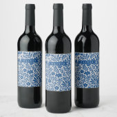 Personalized Blue Folk Floral Nordic Custom Weinetikett (Flaschen)