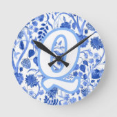 Personalized Blue French Toile Q Runde Wanduhr (Vorderseite)