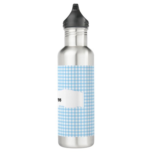 Personalized Blue Gingham Pattern & Custom Name Edelstahlflasche (Rechts)