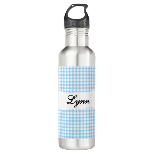 Personalized Blue Gingham Pattern & Custom Name Edelstahlflasche (Vorderseite)