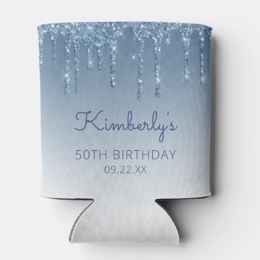 Personalized Blue Glitter Drip 50th Birthday Dosenkühler (Rückseite)