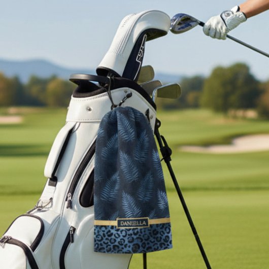 Personalized Blue Leopard Print Tropical Floral Golfhandtuch