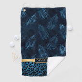 Personalized Blue Leopard Print Tropical Floral Golfhandtuch (Insitu)