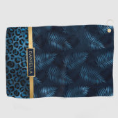 Personalized Blue Leopard Print Tropical Floral Golfhandtuch (Horizontal)