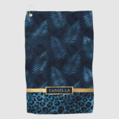 Personalized Blue Leopard Print Tropical Floral Golfhandtuch (Vorderseite)