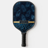 Personalized Blue Leopard Print Tropical Floral Pickleball Schläger (Rückseite)