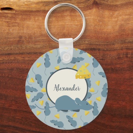 Personalized Blue Mouse and Cheese Schlüsselanhänger (Vorderseite)