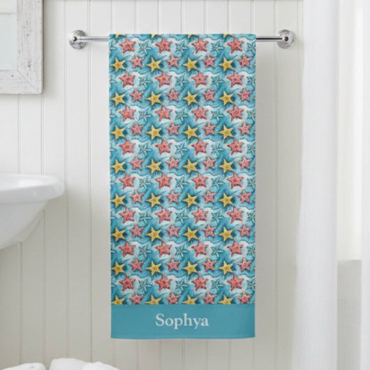 Personalized Blue Nautical Starfish Strandtuch