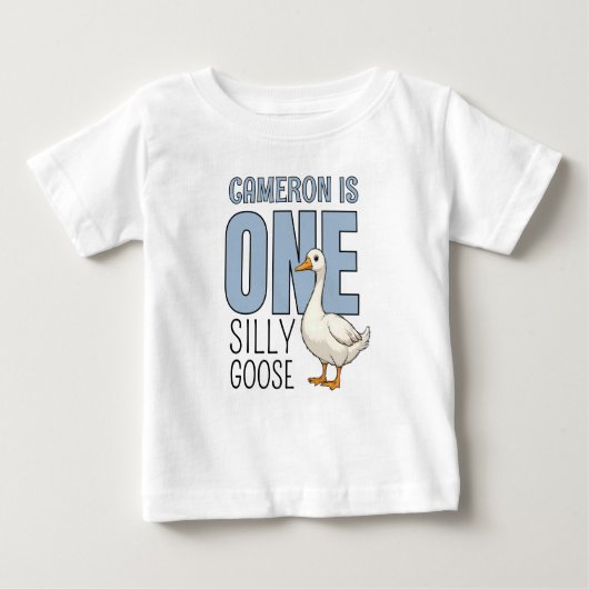 Personalized Blue One Silly Goose First Birthday Baby T-shirt (Vorderseite)