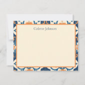 Personalized Blue Orange Tile Stationery Mitteilungskarte (Vorderseite)