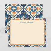 Personalized Blue Orange Tile Stationery Mitteilungskarte (Vorne/Hinten)