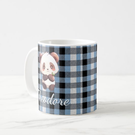 Personalized Blue Plaid Panda Kaffeetasse (Vorderseite Links)