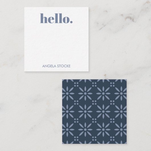 Personalized Blue Retro Flower Mitteilungskarte (Vorne/Hinten)