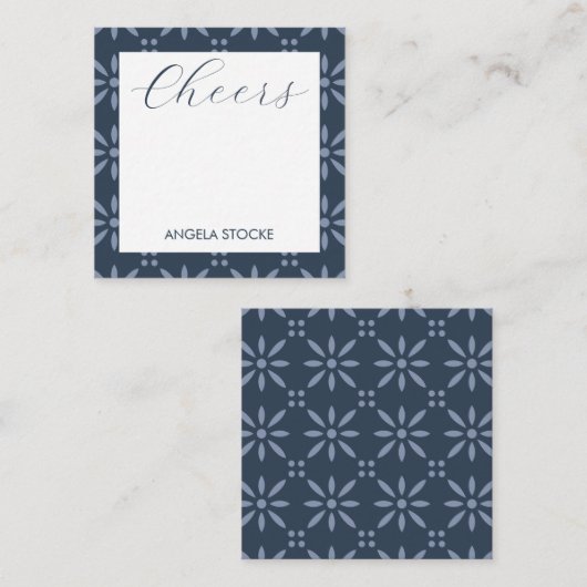 Personalized Blue Retro Flower Mitteilungskarte (Vorne/Hinten)