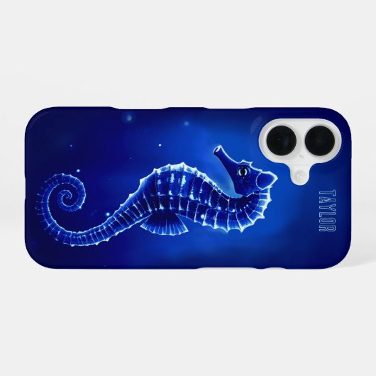 Personalized Blue Seahorse Ocean iPhone 16 Hülle (Rückseite (Horizontal))