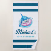 Personalized Blue Stripe with Shark Strandtuch (Vorderseite)
