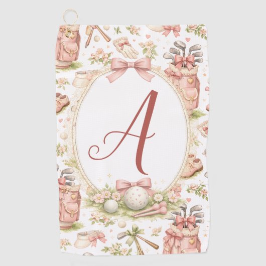 Personalized Blush Bow Golf Monogram Golfhandtuch (Vorderseite)
