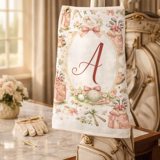 Personalized Blush Bow Golf Monogram Golfhandtuch