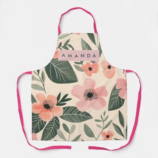 Personalized Blush Coral Flower Leaves Schürze (Vorderseite)