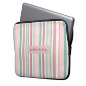 Personalized Blush Mint Pastel Stripes Laptopschutzhülle (Vorderseite Links)