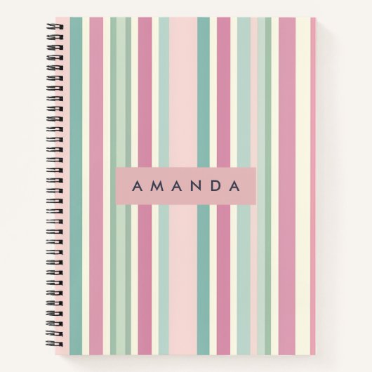 Personalized Blush Mint Pastel Stripes Notizblock (Vorderseite)