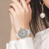 Personalized Blush Peony Floral Monogram Women’s Armbanduhr