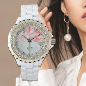 Personalized Blush Peony Floral Monogram Women’s Armbanduhr