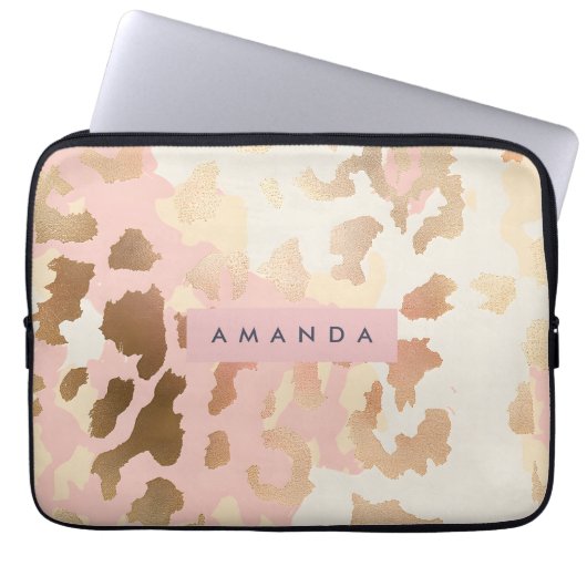 Personalized Blush Pink and Gold Leopard Print Laptopschutzhülle (Vorderseite)
