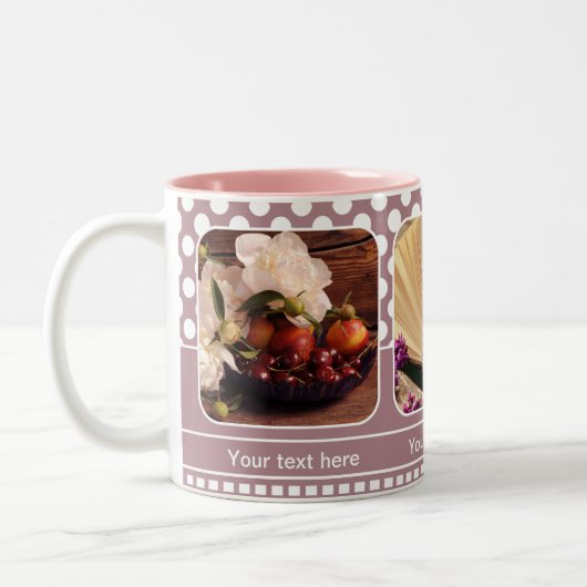 Personalized Blush Pink Photo Frame Polka Dots Mug Zweifarbige Tasse (Links)