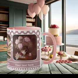 Personalized Blush Pink Photo Frame Polka Dots Mug Zweifarbige Tasse