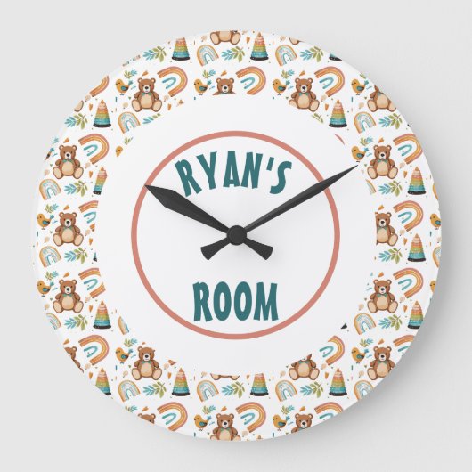 Personalized Boho Bear Clock Große Wanduhr (Vorderseite)