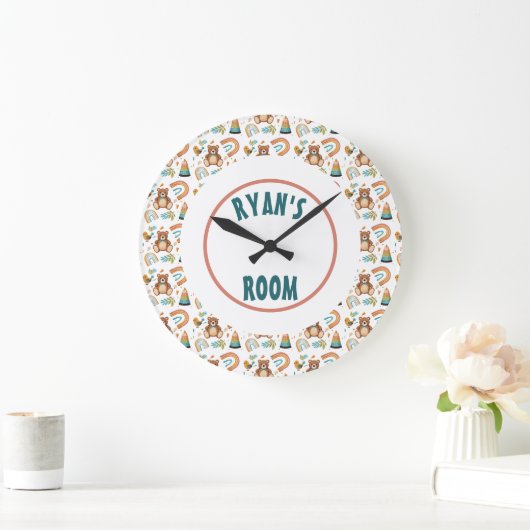 Personalized Boho Bear Clock Große Wanduhr (Zuhause)