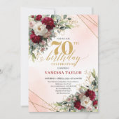 Personalized Boho Burgundy Floral 70th Birthday  Einladung (Vorderseite)