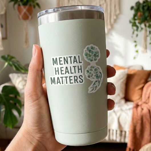Personalized Boho Mental Health Semicolon Greenery Aufkleber