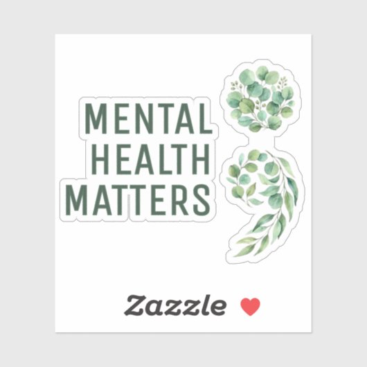 Personalized Boho Mental Health Semicolon Greenery Aufkleber (Blatt)