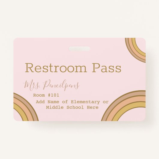 Personalized Boho Rainbow Hall Pass Pink Ausweis (Rückseite)